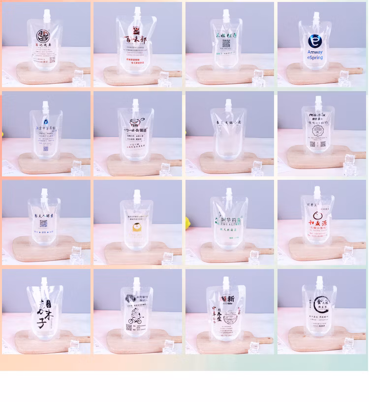 Custom Printing Food Packaging Clear Stand up Spout Pouch for Packaging Juice/Coffee/Milk Tea/Soy Milk Plastic Packaging Bag