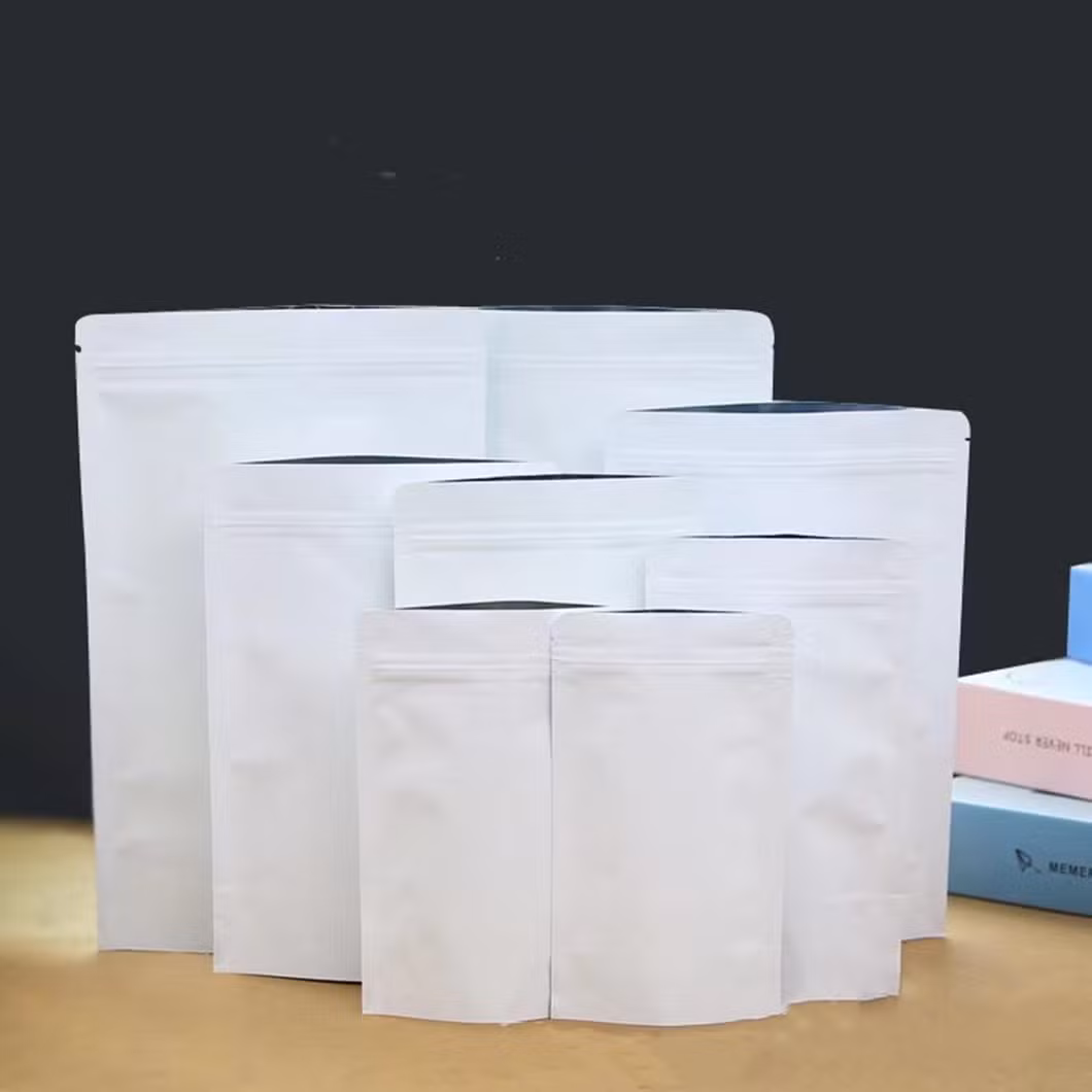 White Stand up Kraft Paper Aluminum Foil Ziplock Bags with Clear Plastic Window Pouches for Storage Dried Food Coffee Salt Candy