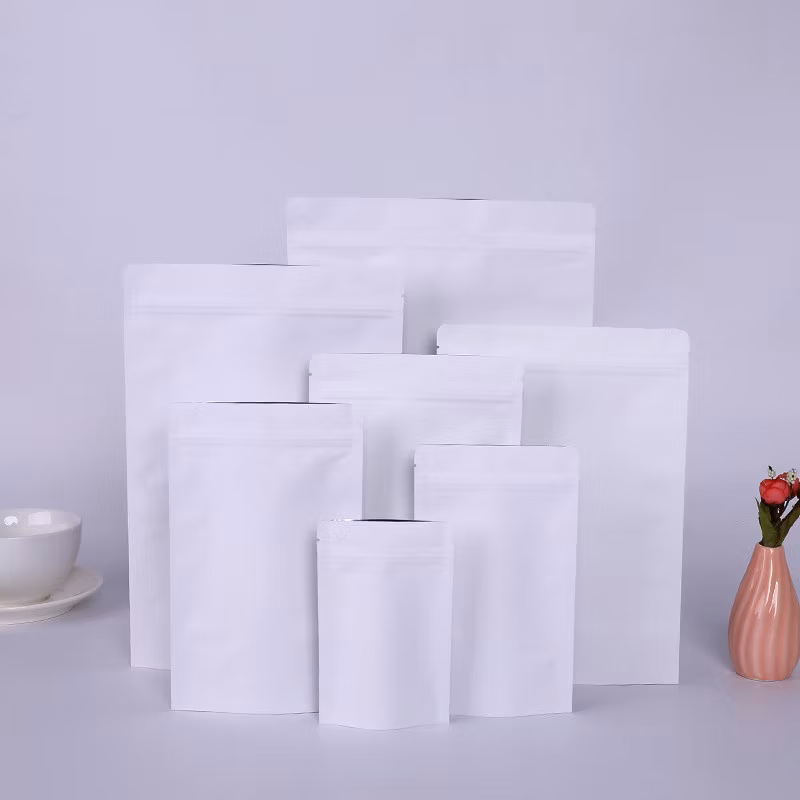 White Stand up Kraft Paper Aluminum Foil Ziplock Bags with Clear Plastic Window Pouches for Storage Dried Food Coffee Salt Candy