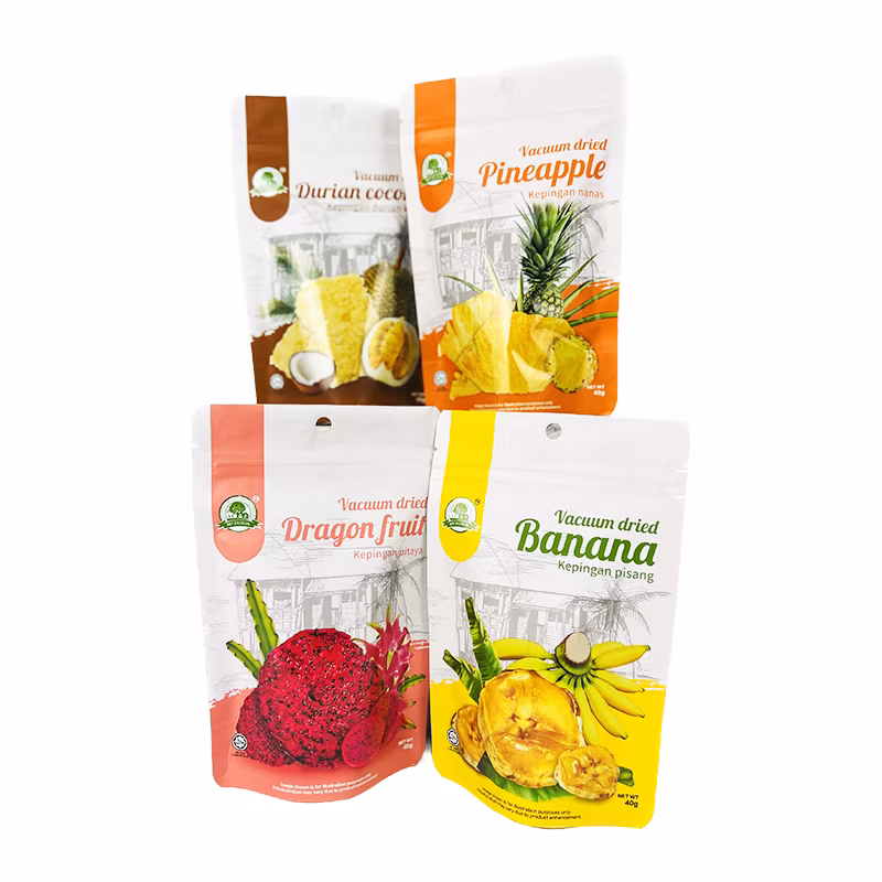 Custom Printing VMPET Aluminium Foil BOPP PE UV Resealable Dry Fruit Crispy Chips Stand up Pouch Bag