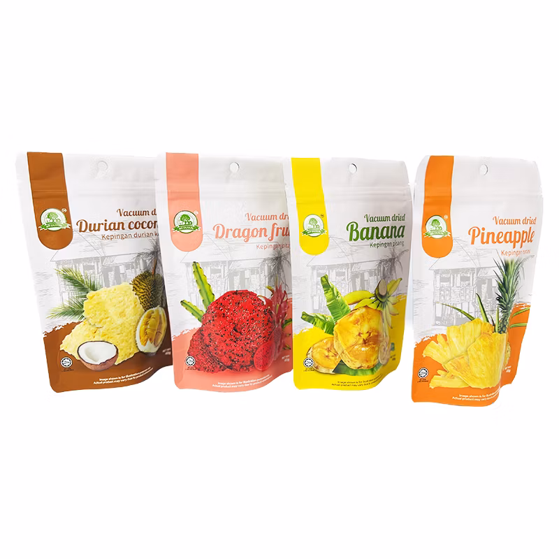 Custom Printing VMPET Aluminium Foil BOPP PE UV Resealable Dry Fruit Crispy Chips Stand up Pouch Bag