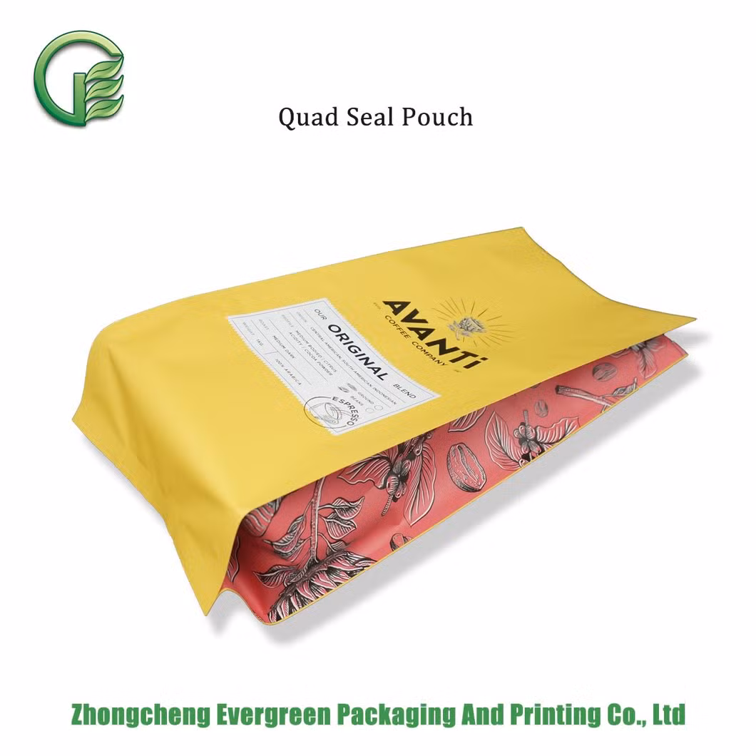 Customized Grain Powder Quad Seal Pouch Fried Chicken Chip Packing Bag