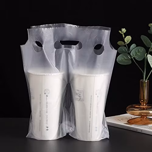 Clear Drink Cup Plastic Bags, Take Away Pouch Packaging Bags for Coffee/Juice/Tea