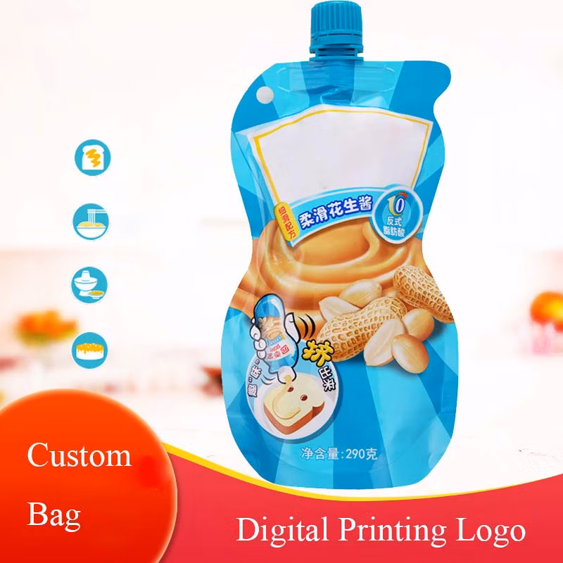 Factory Aluminum Foil Butter Peanut Butter Bag Standing Bag with Spout Liquid Sauce Bag