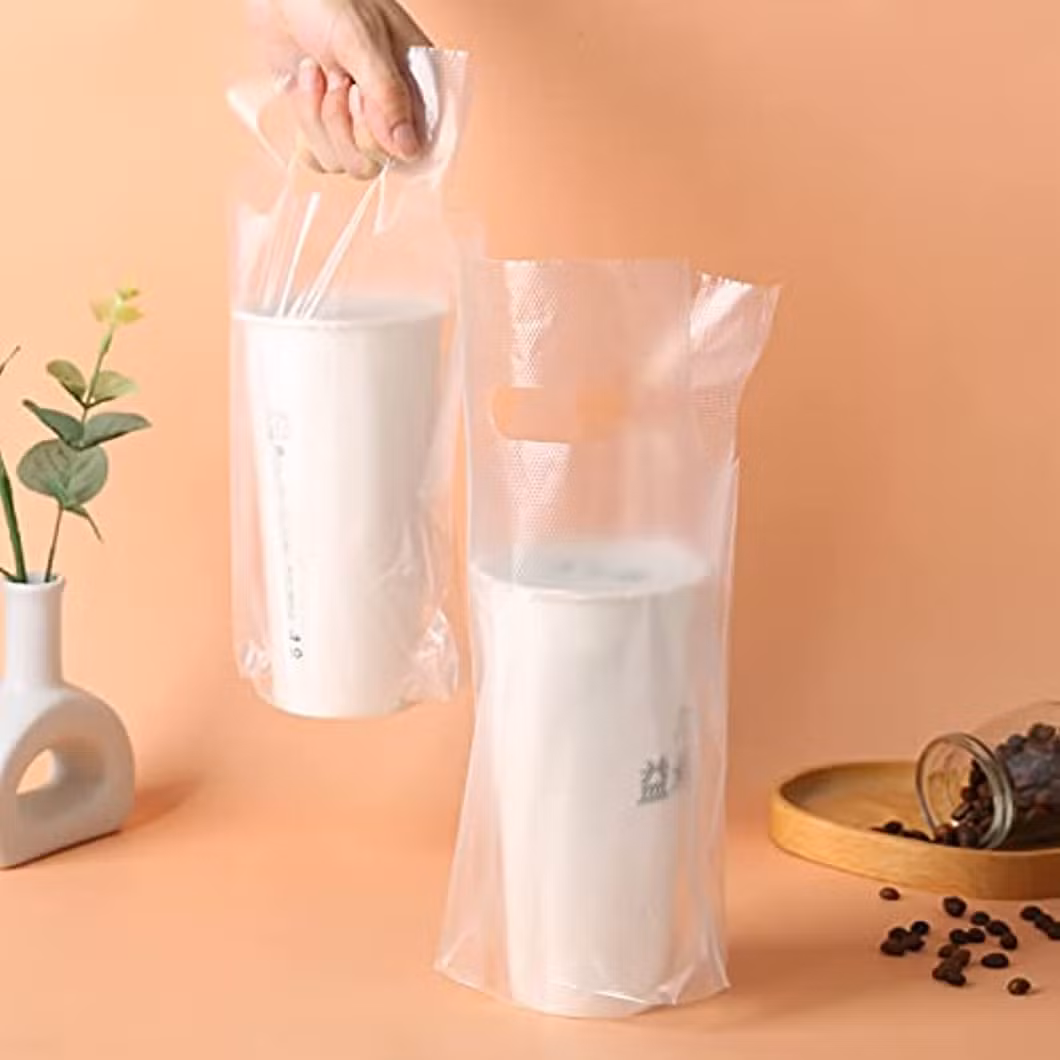 Clear Drink Cup Plastic Bags, Take Away Pouch Packaging Bags for Coffee/Juice/Tea