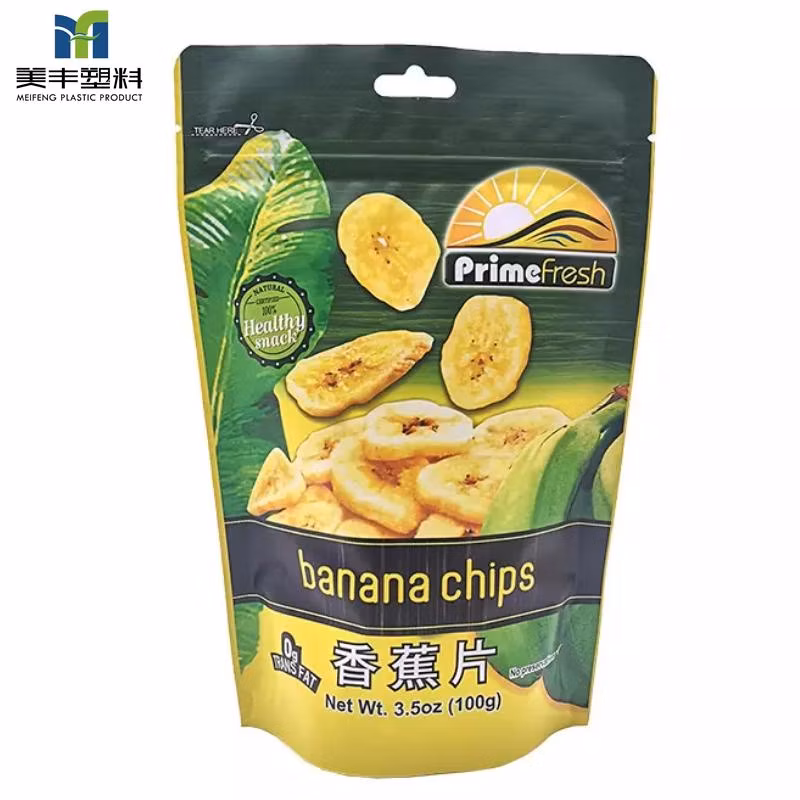 Wholesale Aluminum Foil Central Seal Biltong Doypack Banana Corn Tortilla Plastic Custom Logo Potato Banana Chips Packaging Plastic Doypack