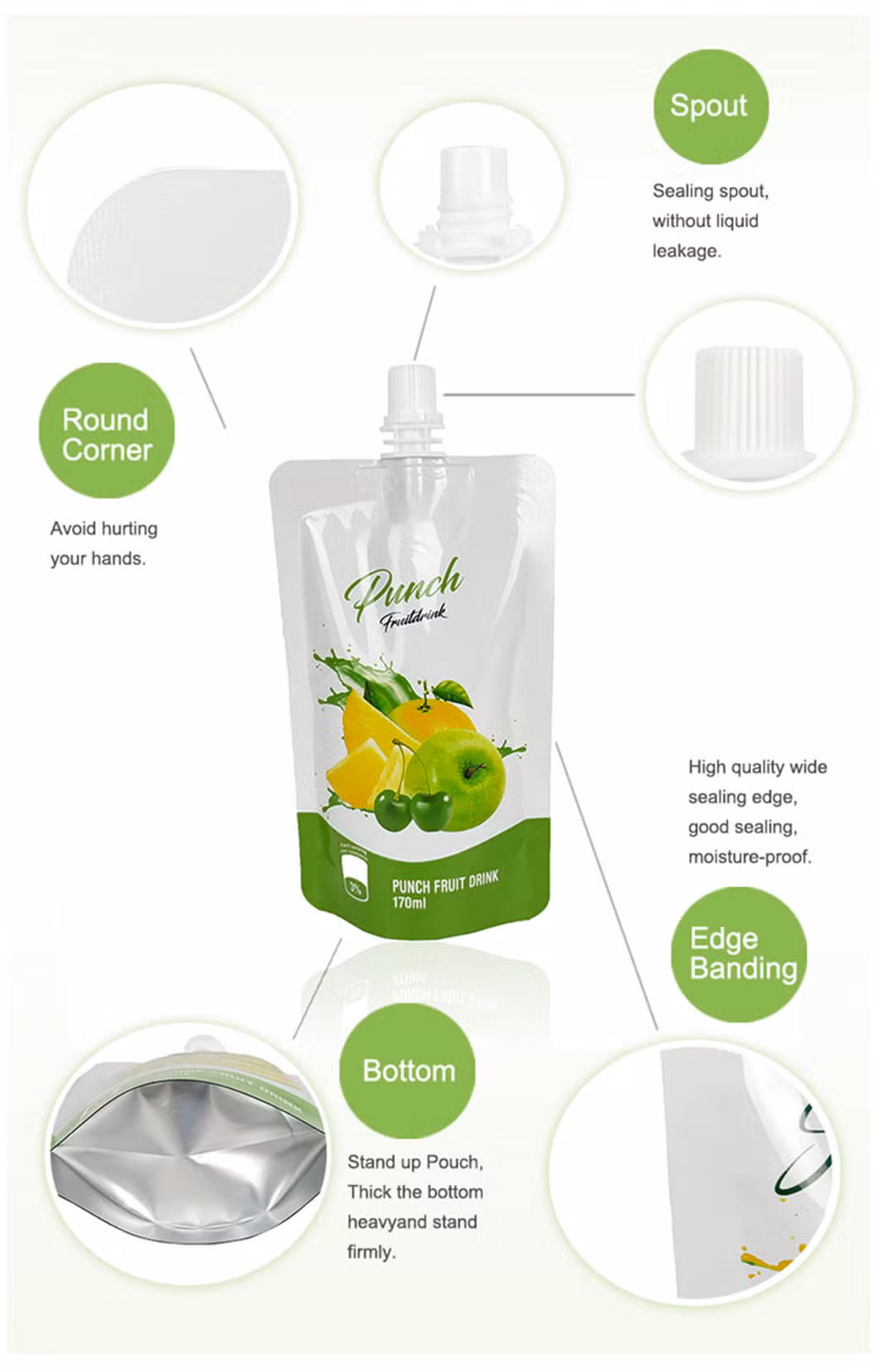 China Custom Plastic Fruits Juice Packaging Aluminum Foil Spout Pouch Straw Bag