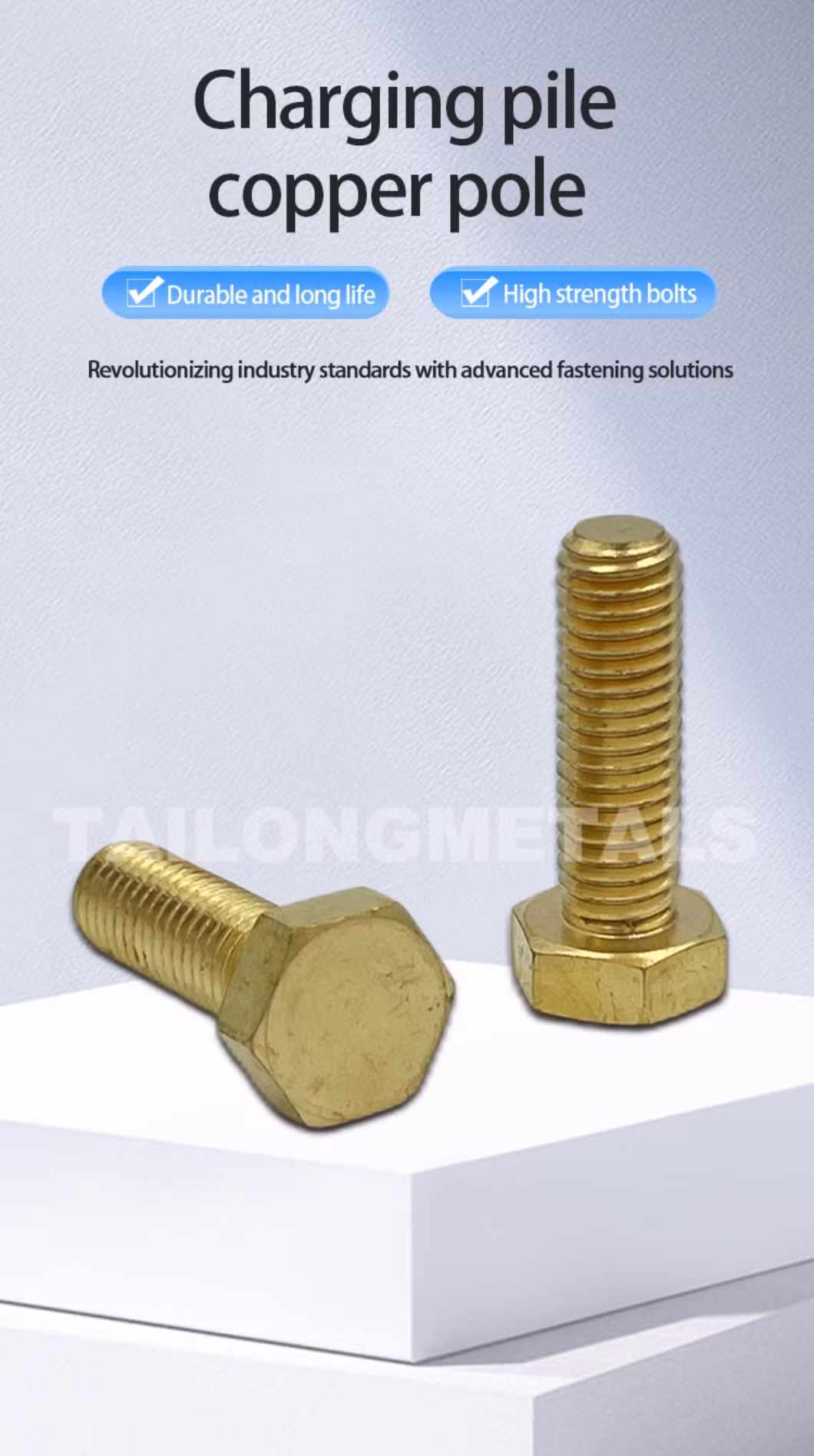 Premium Solid Brass Hex Bolt for EV Charging Systems Hexagon Bolt Threaded Rod