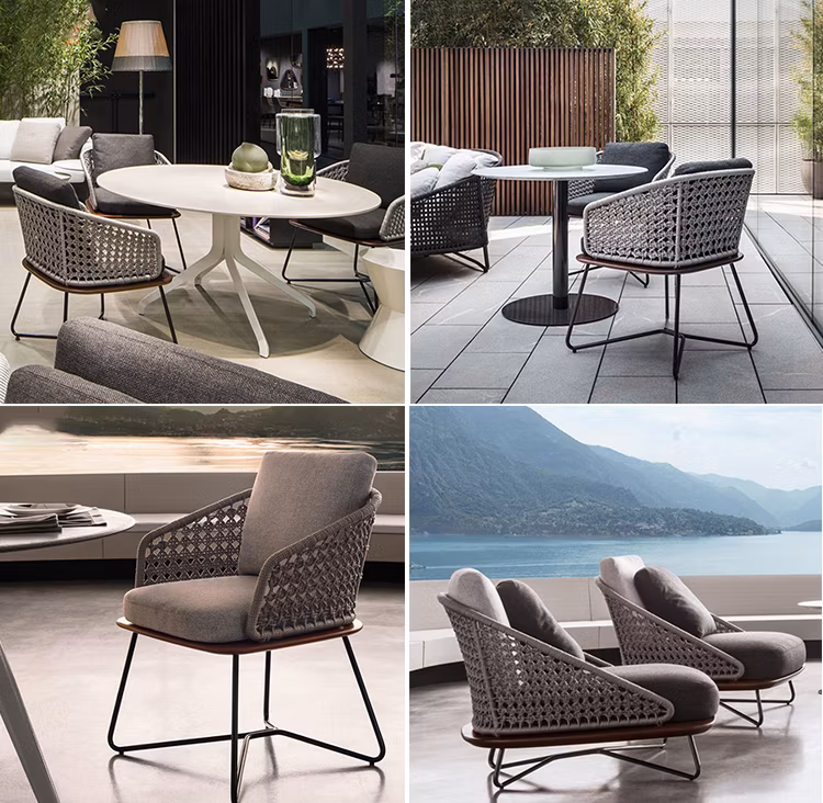 Garden Furniture Chair Outdoor Metal Chair Outside Rope Weave Restaurant Commercial Patio Dining Chair
