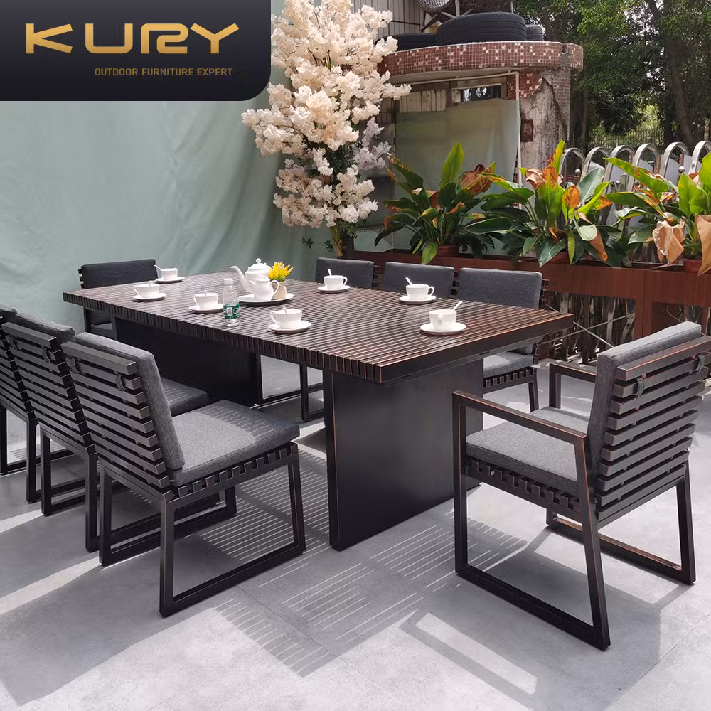 Weatherproof Outdoor Aluminium Patio Garden Furniture Dining Set in Black Chair and Table