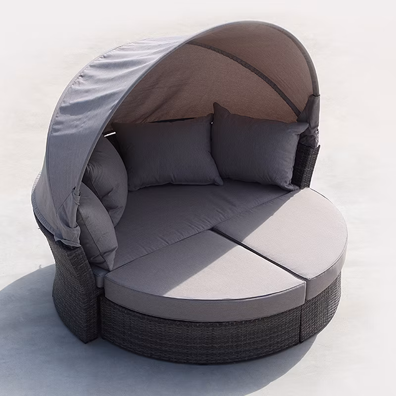 Factory Outlets Patio Rattan Garden Furniture Round Rattan Daybed Outdoor Pool Beach Sunbed Sun Lounger