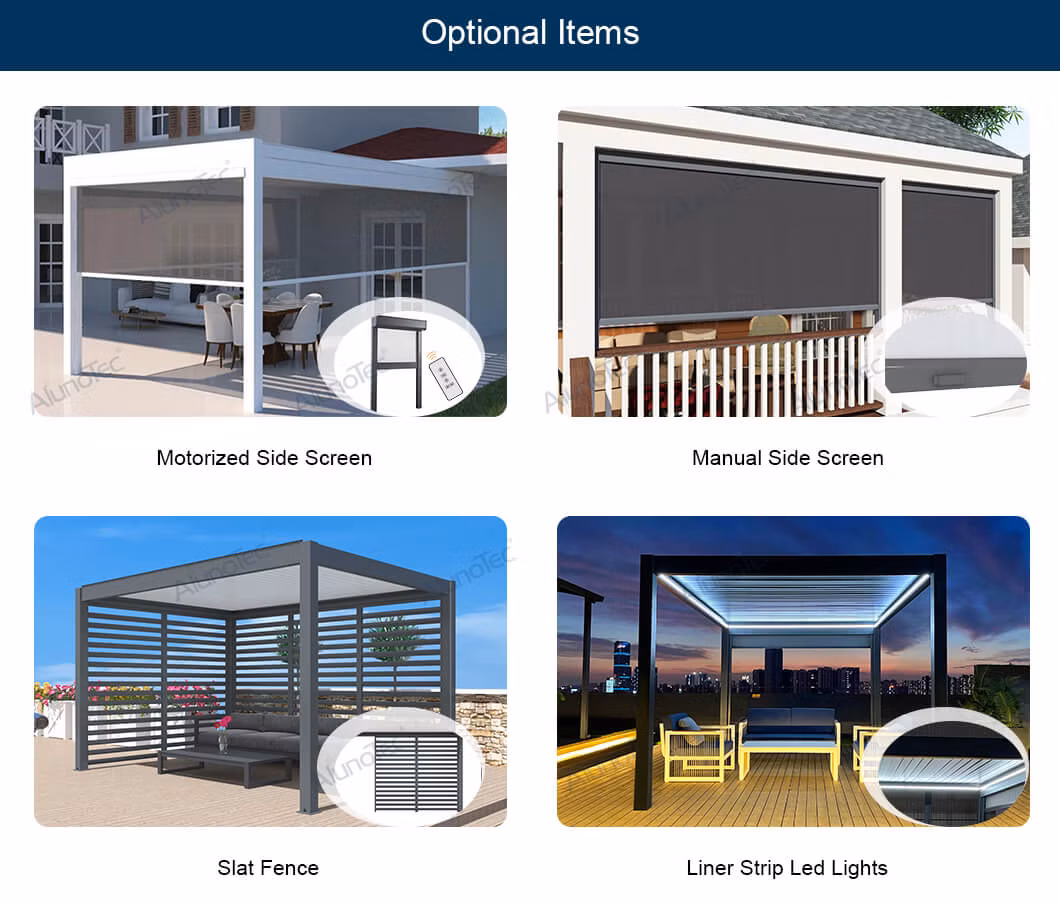 Factory Design Outdoor Sunroom Patio Awnings Car Garages Canopies Pergola Aluminium Gazebo