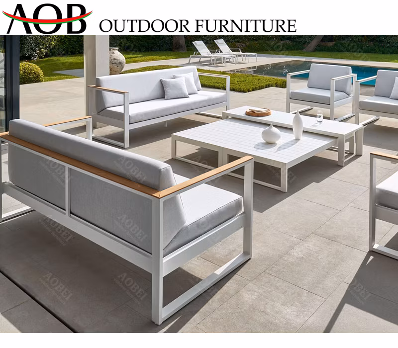 Garden Patio Hotel Home Wholesale Outdoor Furniture Aluminum Leisure Lounge Sofa Set with Teak
