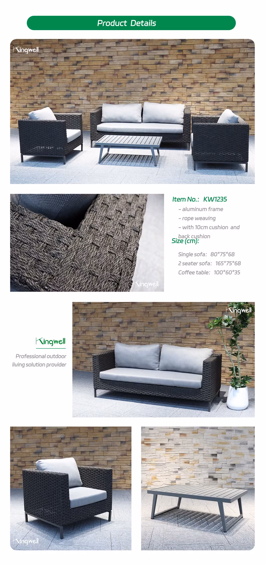 Luxury Outdoor Furniture Rope L-Shaped Sofa Set Modern Patio Set for Projects