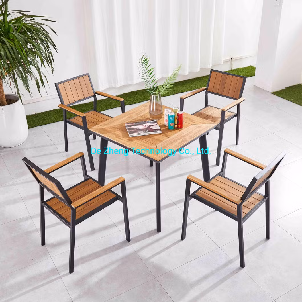 Factory Wholesale Teak Wood Garden Outdoor Patio Aluminum Leg Table for Restaurant