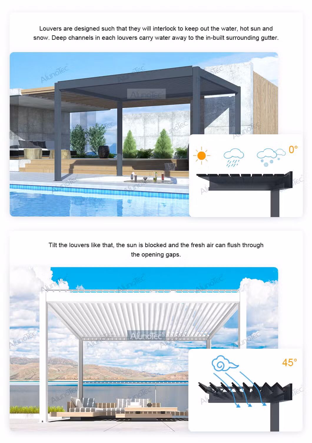 Factory Design Outdoor Sunroom Patio Awnings Car Garages Canopies Pergola Aluminium Gazebo
