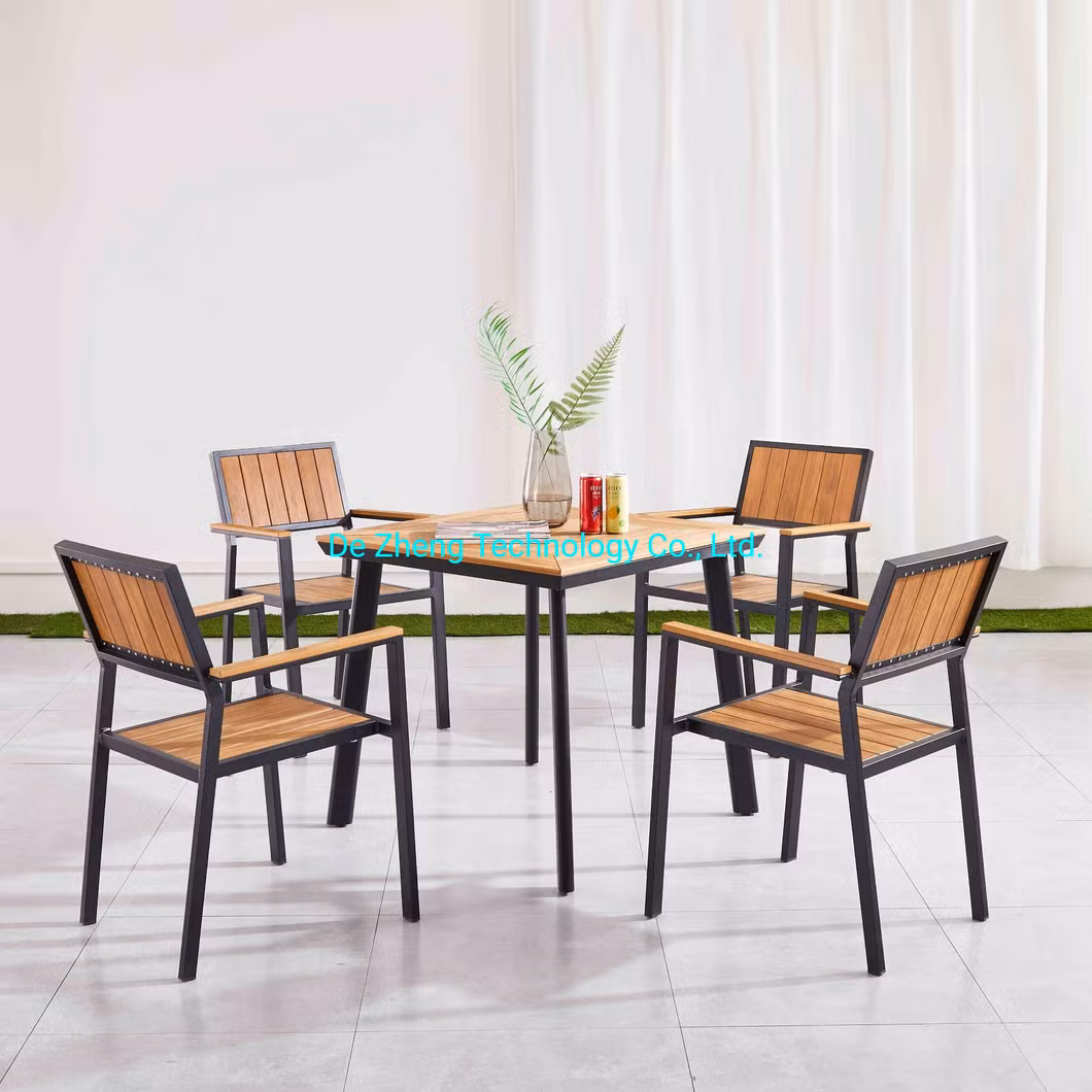Factory Wholesale Teak Wood Garden Outdoor Patio Aluminum Leg Table for Restaurant