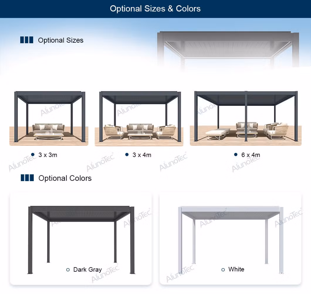 Factory Design Outdoor Sunroom Patio Awnings Car Garages Canopies Pergola Aluminium Gazebo