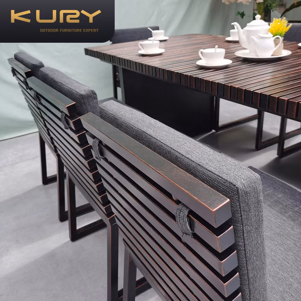 Weatherproof Outdoor Aluminium Patio Garden Furniture Dining Set in Black Chair and Table