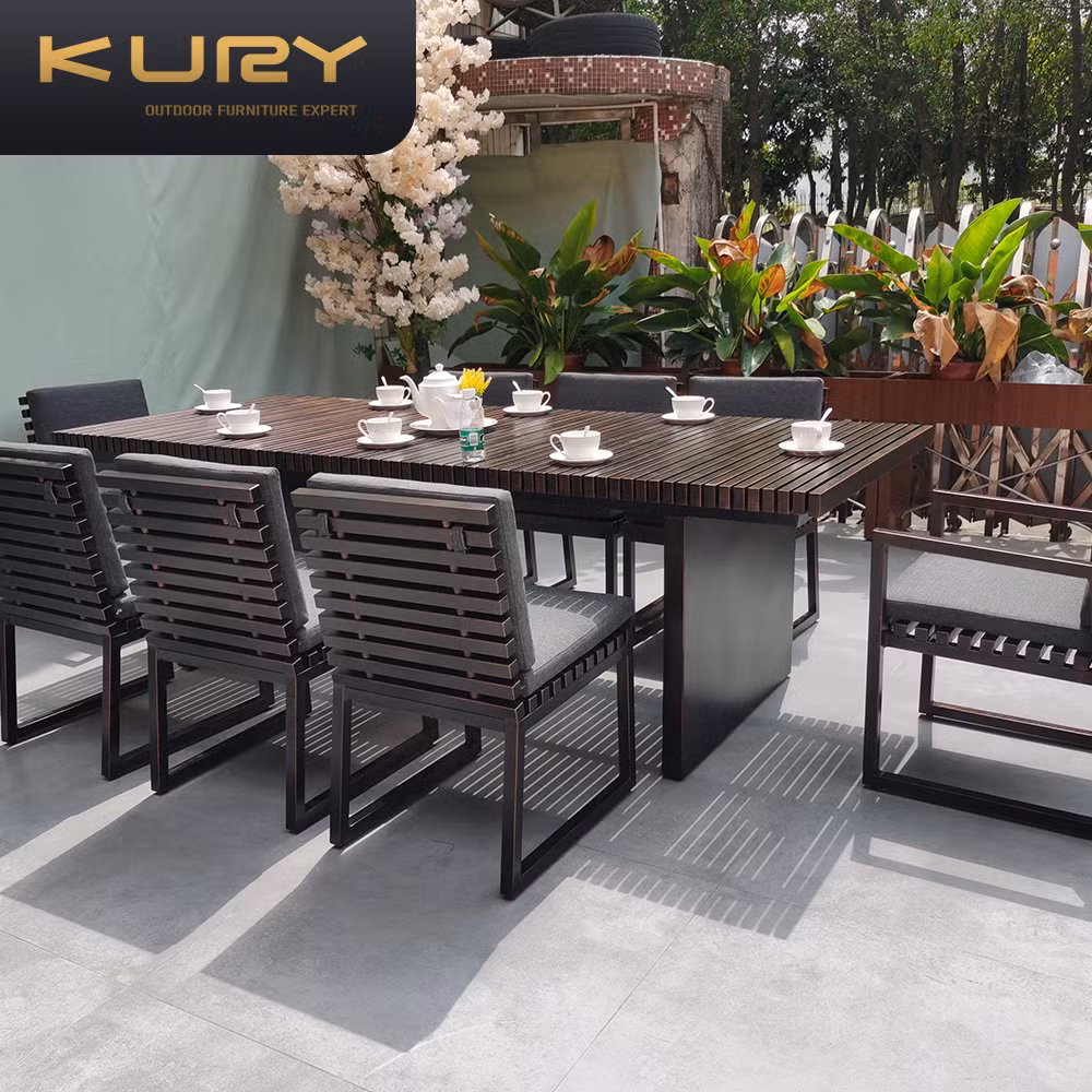 Weatherproof Outdoor Aluminium Patio Garden Furniture Dining Set in Black Chair and Table