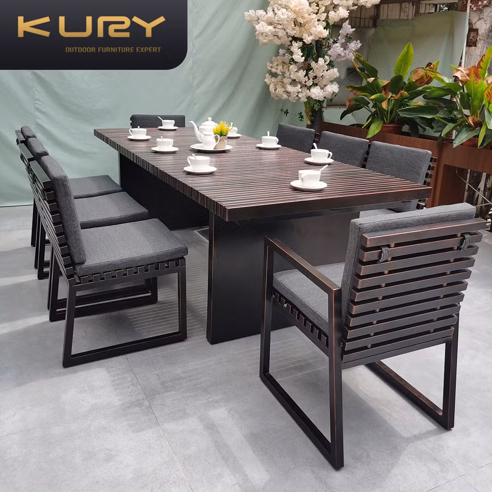 Weatherproof Outdoor Aluminium Patio Garden Furniture Dining Set in Black Chair and Table