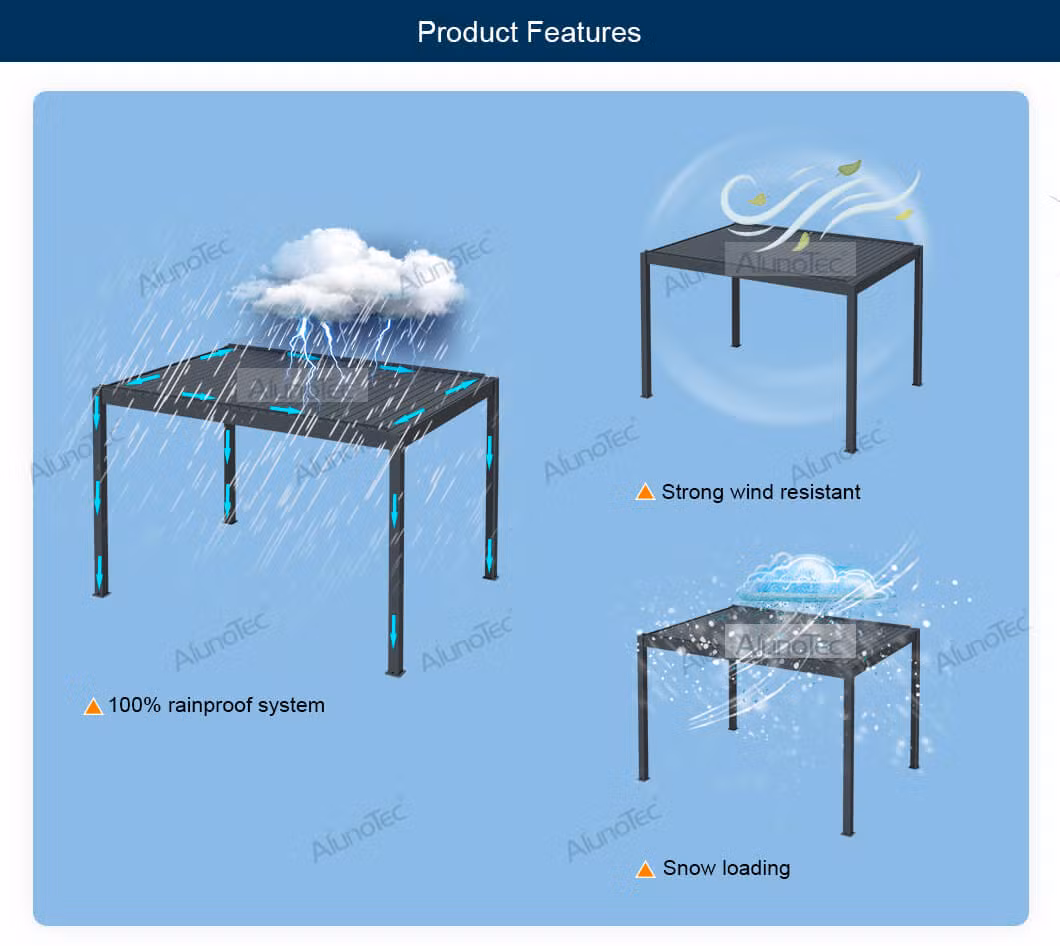 Factory Design Outdoor Sunroom Patio Awnings Car Garages Canopies Pergola Aluminium Gazebo