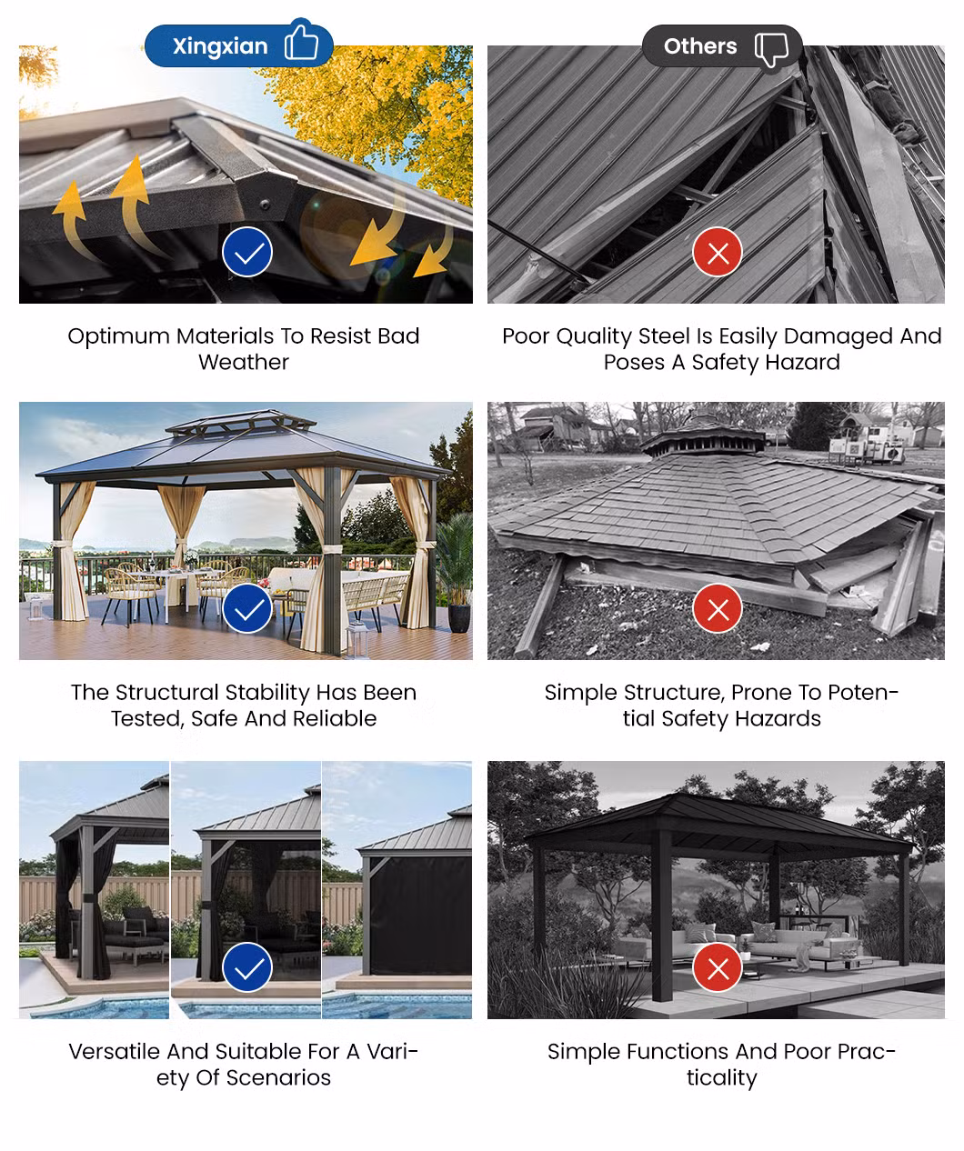 Taipeng Outdoor Sunroom Screen House with LED Lights Patio Hardtop Gazebo China Manufacturing Metal Gazebo Popular Style Hardtop Hardtop Metal Gazebo