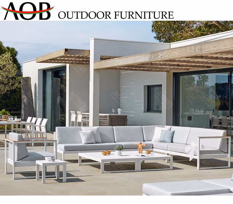 Garden Patio Hotel Home Wholesale Outdoor Furniture Aluminum Leisure Lounge Sofa Set with Teak