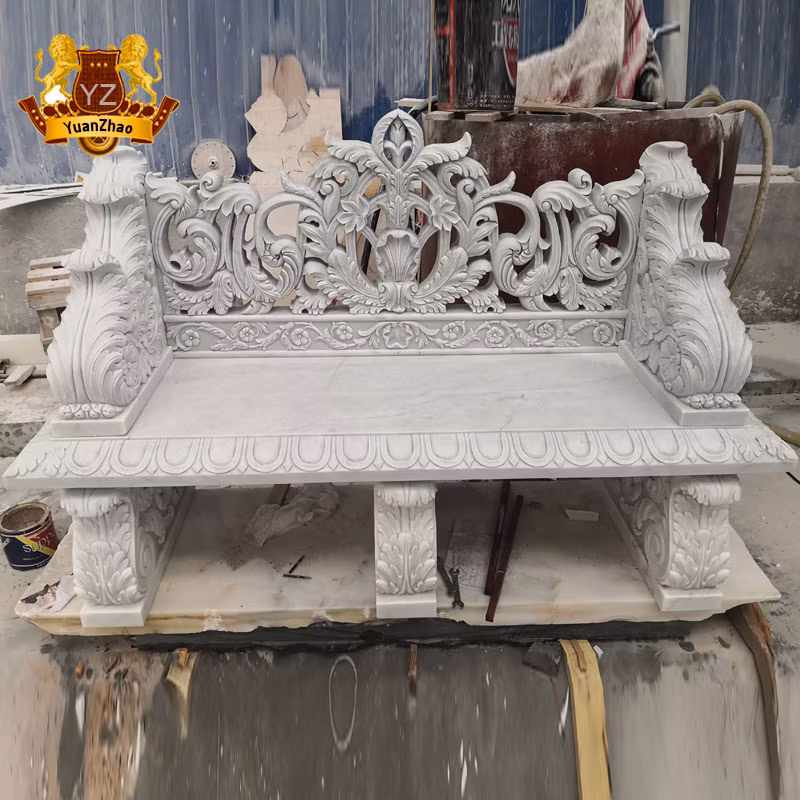 Hand Carved Outdoor Furniture White Marble Garden Stone Bench