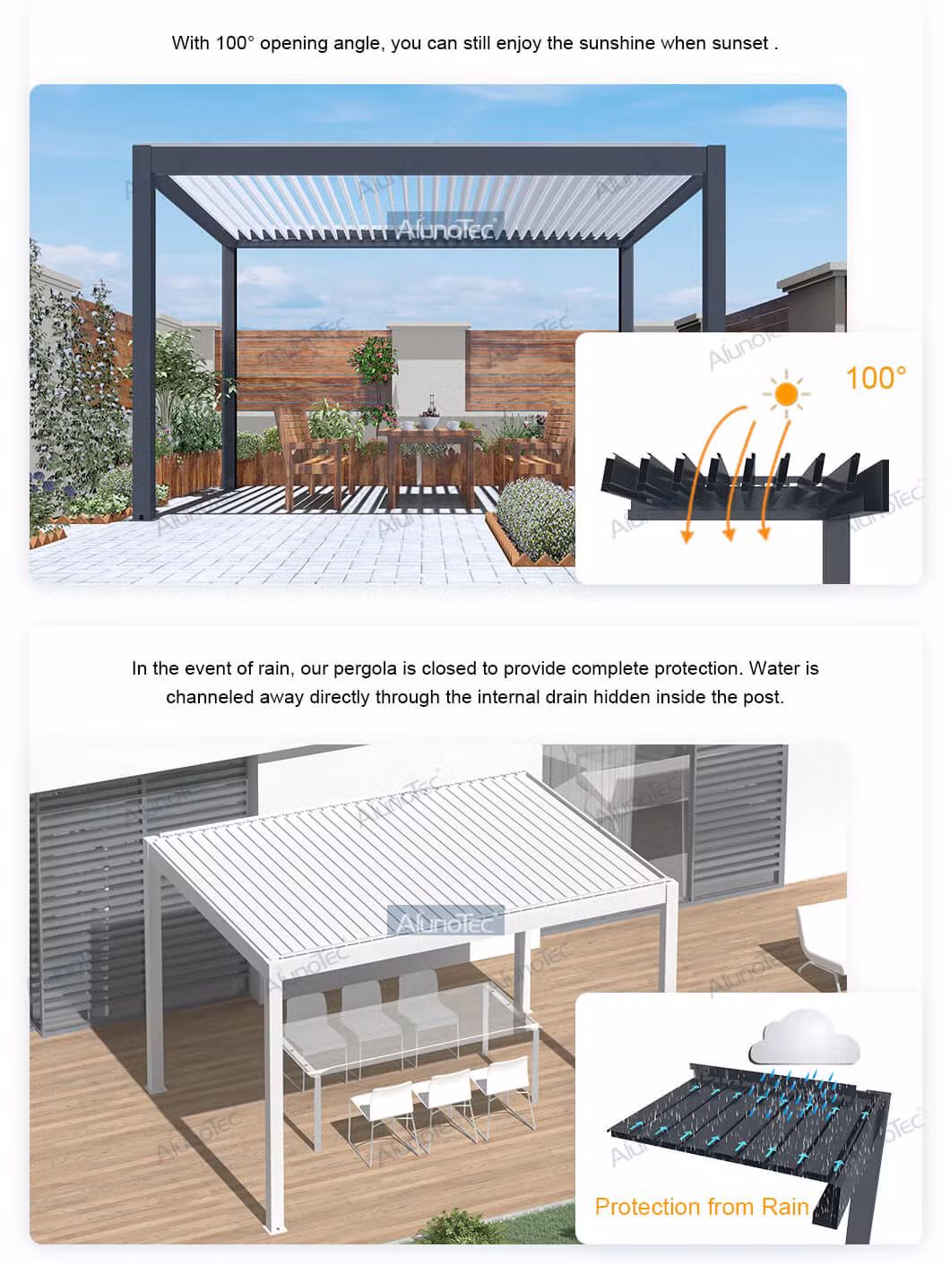 Factory Design Outdoor Sunroom Patio Awnings Car Garages Canopies Pergola Aluminium Gazebo