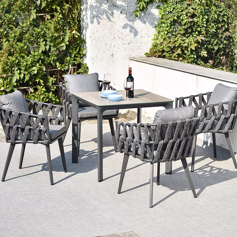 Garden Furniture Chair Outdoor Metal Chair Outside Rope Weave Restaurant Commercial Patio Dining Chair