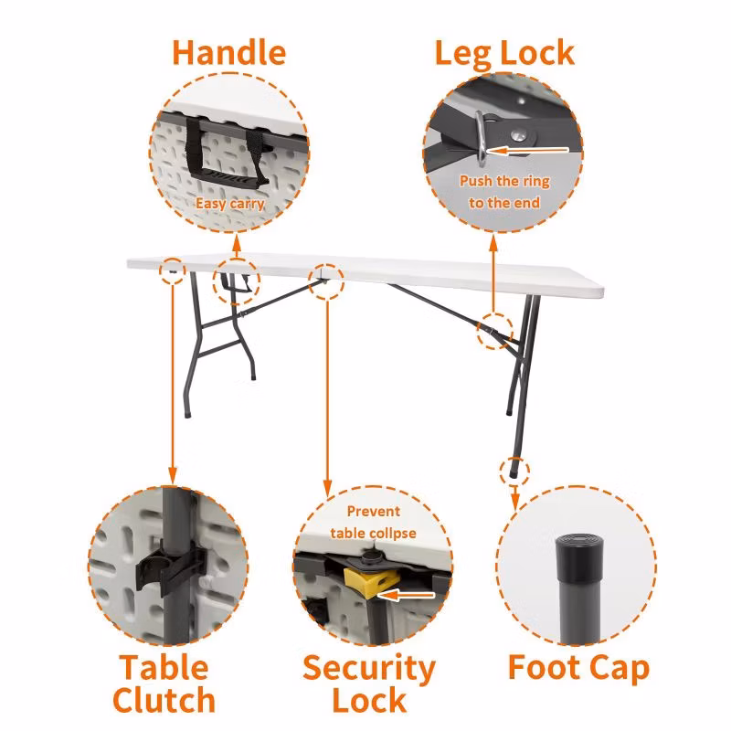 Wholesale HDPE Portable Fold in Half Party Banquet Garden Outdoor 60inch 5FT Plastic Easy Folding Table for Events