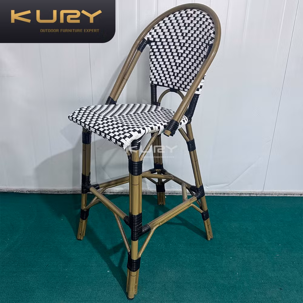 2025 Cheap Modern Dining Outdoor Woven Synthetic Rattan Aluminum Chair Bar Stools