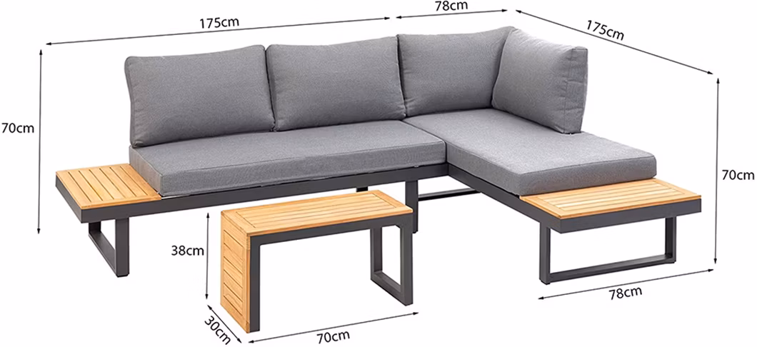 Outdoor Adjustable Terrace Wooden Garden Aluminum Frame Waterproof Hotel Furniture Recliner Sofa
