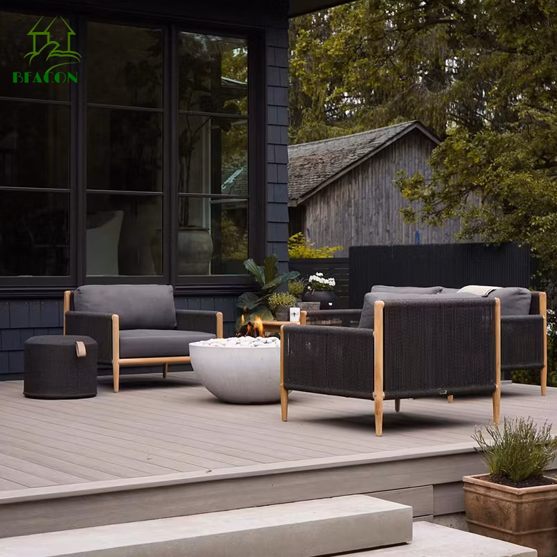 European Style Patio Outdoor Wooden Rope Sofa Home Terrace Teak Furniture for a Garden