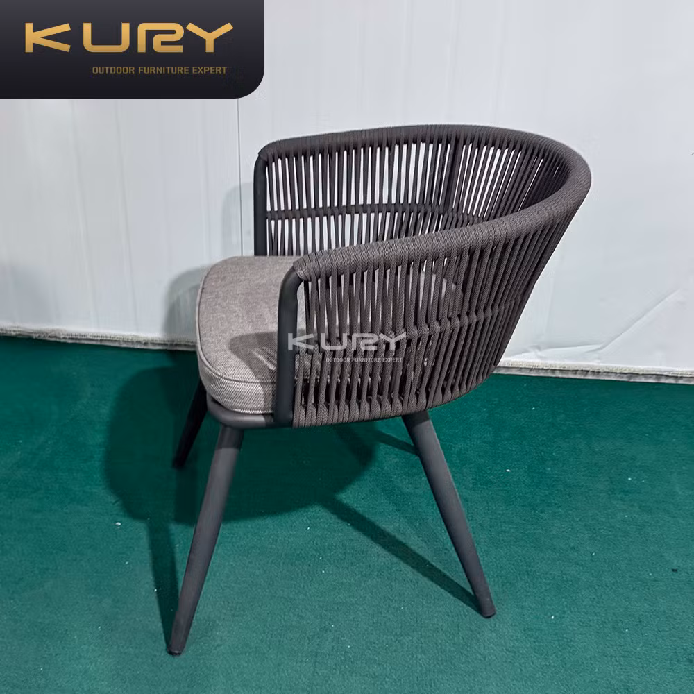Living Room Outdoor Patio Black Metal Gray Rope Aluminum Frame Dining Chair