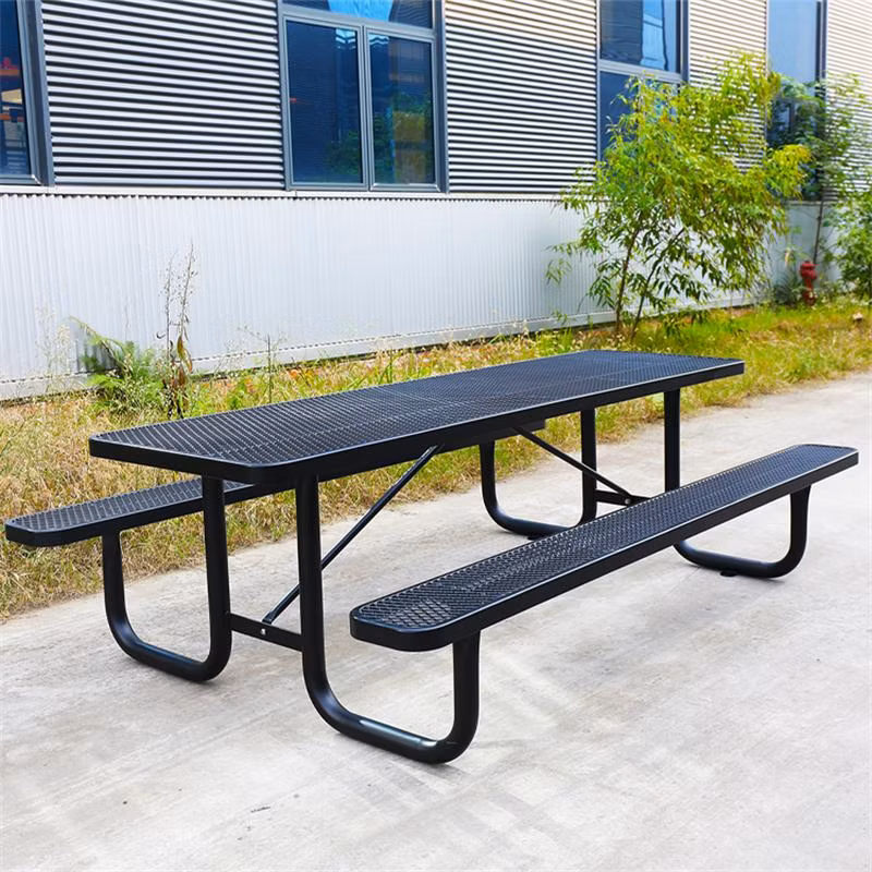 Outdoor Party Commercial Restaurant Outside Patio Modern Iron Picnic Dining Table Bench
