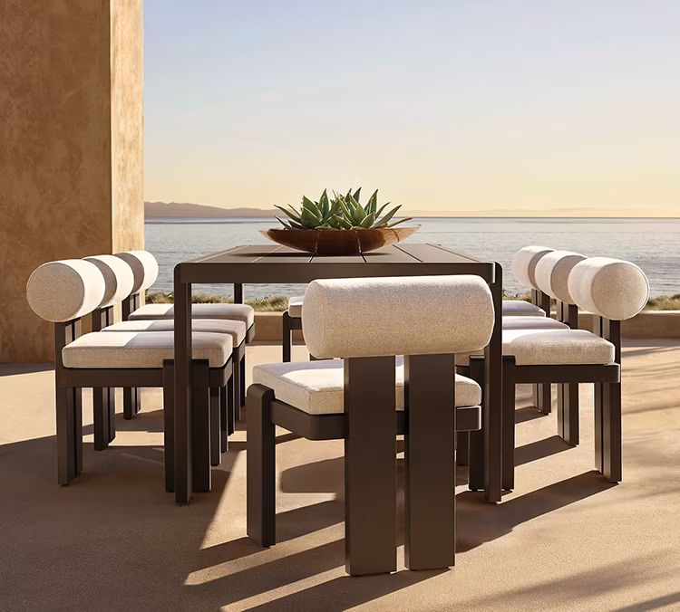 Tg Modern Outdoor Dining Furniture Set for Restaurant Hotel Factory Direct Aluminum Frame with Net Backrest Chairs