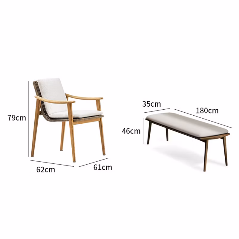 Outdoor Durable Wooden Dining Set Garden PE Woven Rattan Backrest Chair