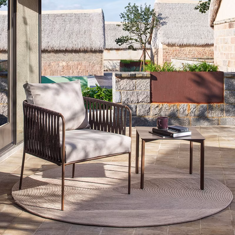 Customizable Outdoor Hotel Restaurant Patio Garden Aluminum Wicker Rope Rattan Set