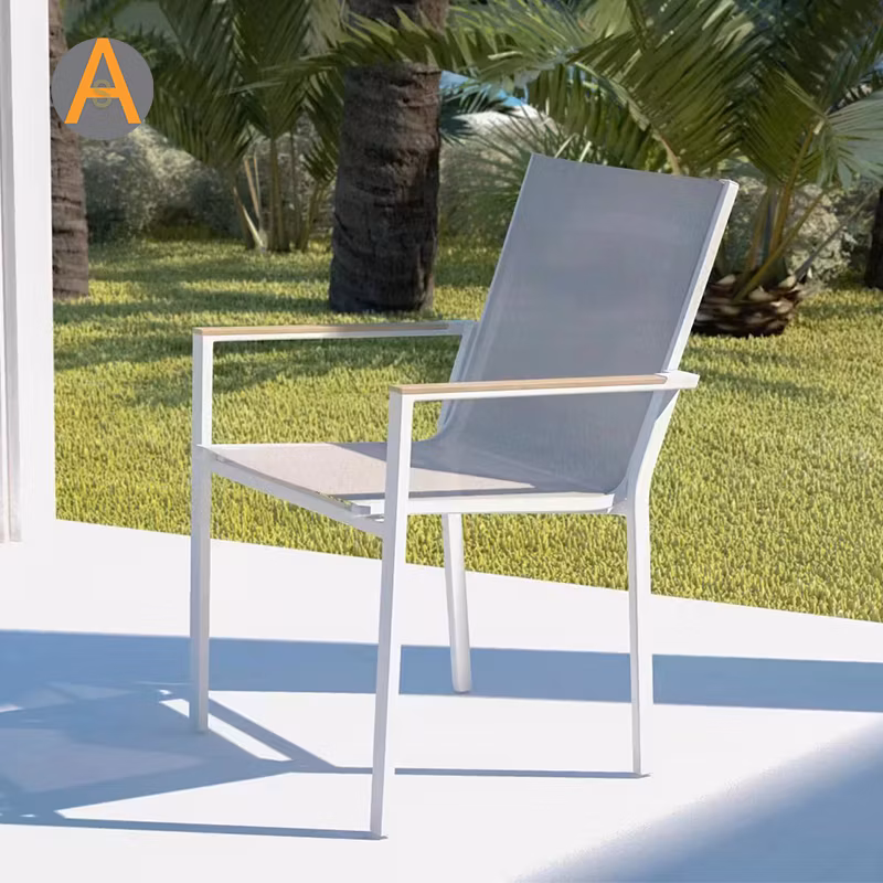New Design Outdoor Garden Dining Chairs Metal with Teak Armrest