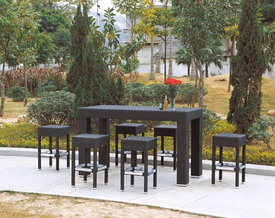 Outdoor PE Rattan Garden Modern Patio Dining Bar Table Set (TG-JW67)