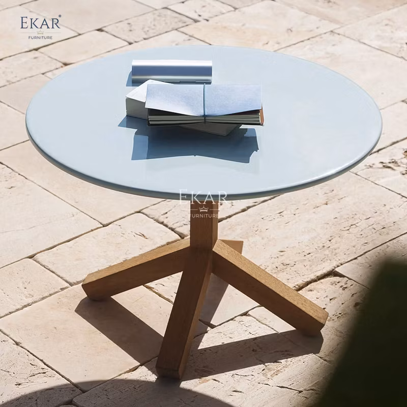Modern Outdoor Wooden Round Corner Table for Patio and Garden