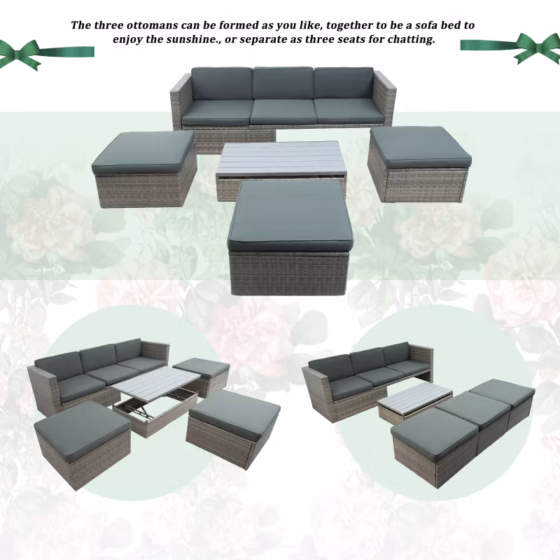 Hot-Selling 8-Pieces Outdoor Patio Furniture Sets Garden Conversation Wicker Sofa Set Single Sofa Combination Sets