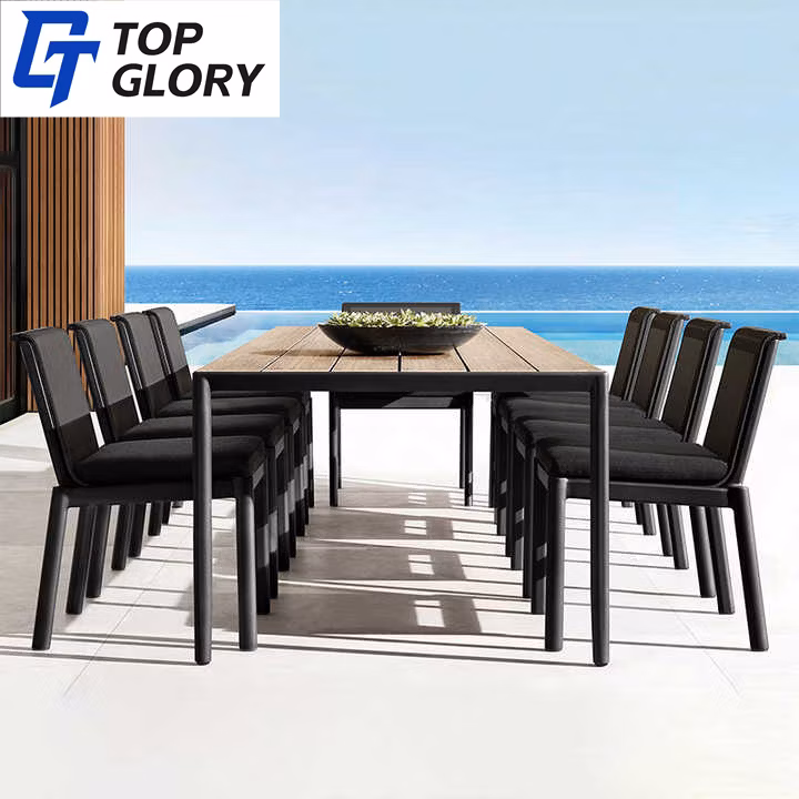 Tg Modern Outdoor Dining Furniture Set for Restaurant Hotel Factory Direct Aluminum Frame with Net Backrest Chairs