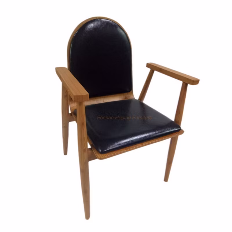 Outdoor Elegant Metal Dining Chair Natural Teak with Modern Design Banquet Chair