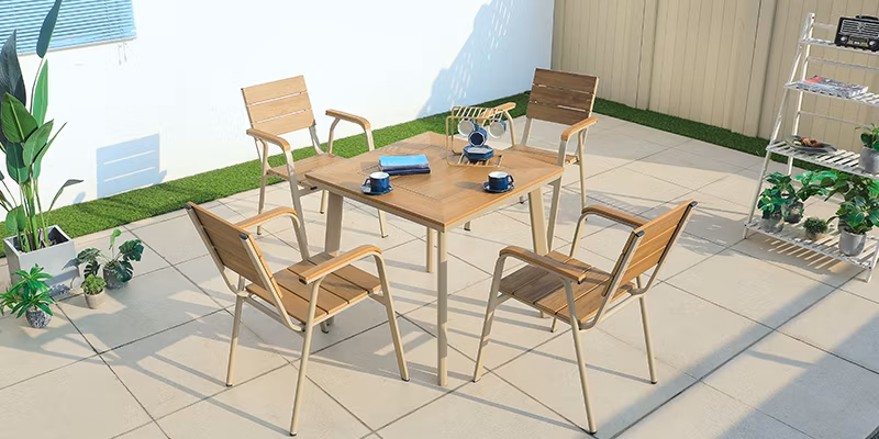 Patio Courtyard Outdoor Garden Plastic Wood Furniture Dining Chair and Table Set