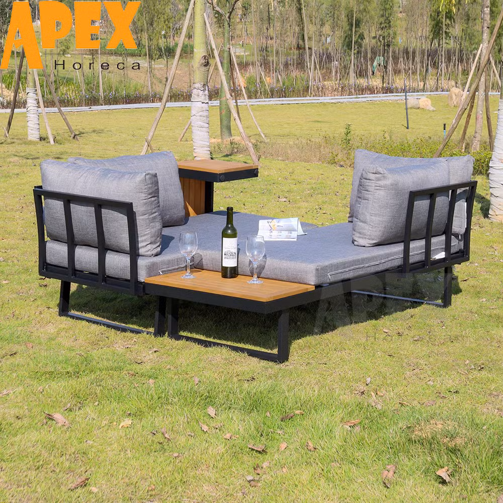 Outdoor Adjustable Terrace Wooden Garden Aluminum Frame Waterproof Hotel Furniture Recliner Sofa