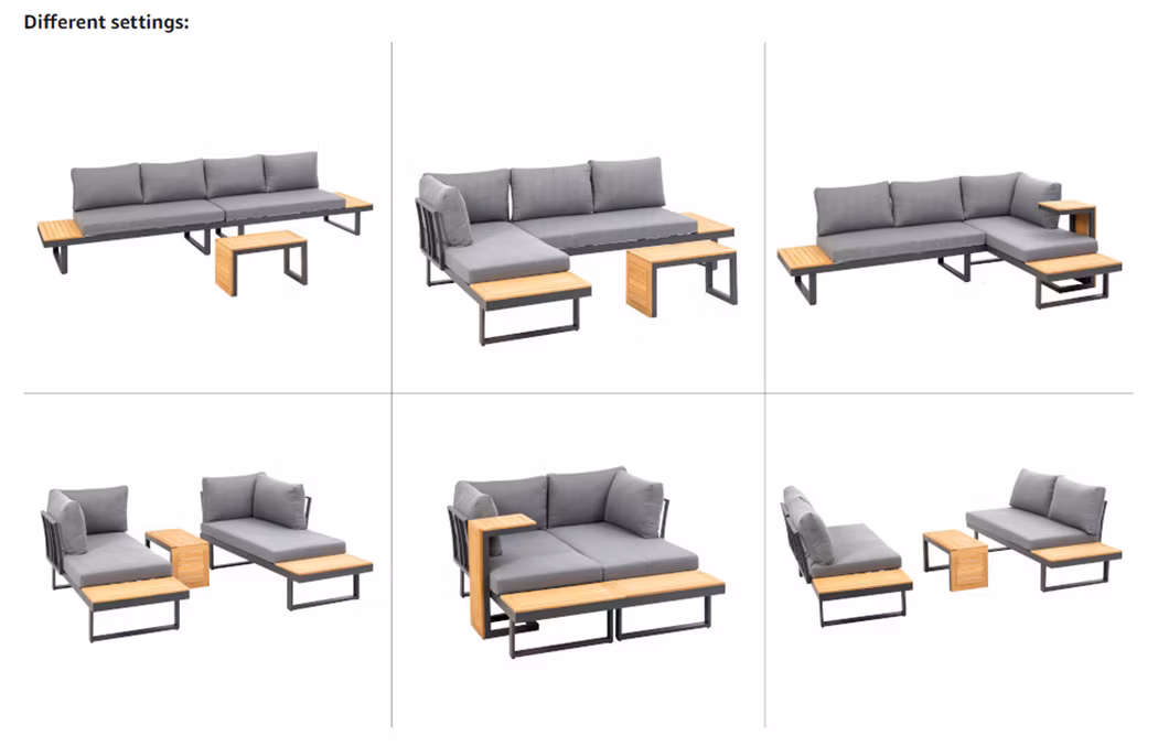 Outdoor Adjustable Terrace Wooden Garden Aluminum Frame Waterproof Hotel Furniture Recliner Sofa
