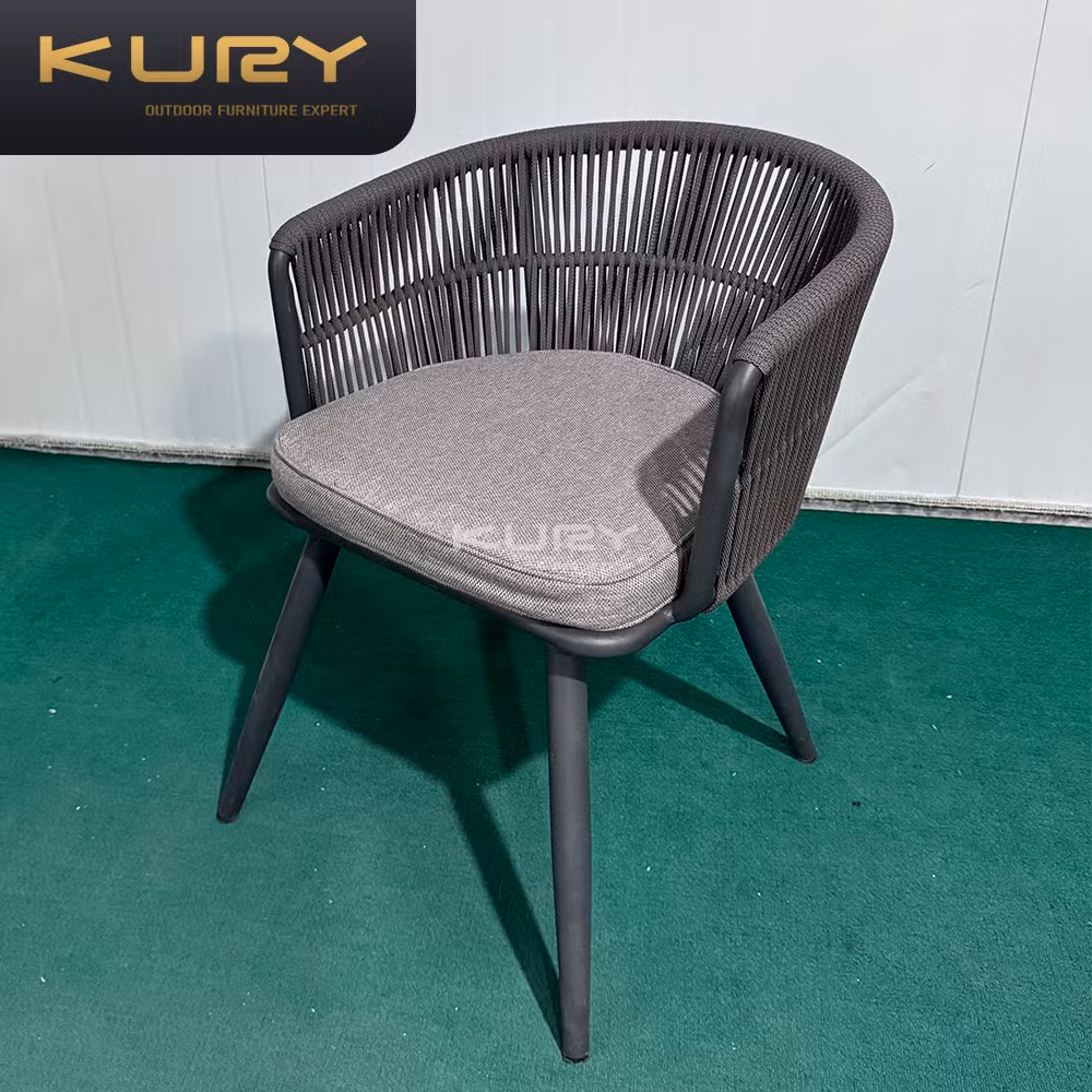 Living Room Outdoor Patio Black Metal Gray Rope Aluminum Frame Dining Chair